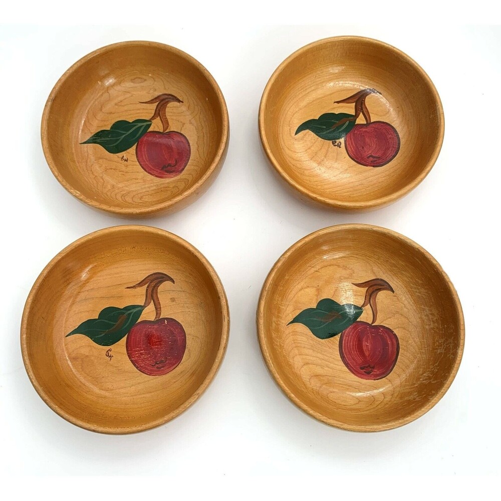 Rio Grande Signed Wood Bowl Set Maple 1940s Country Farmhouse Cottage Core Vtg